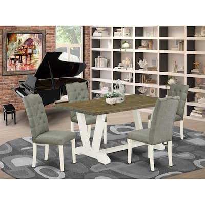 5-Piece Rectangle Distressed Jacobean Finish Solid Wood Top Dining table with 4 Chairs with