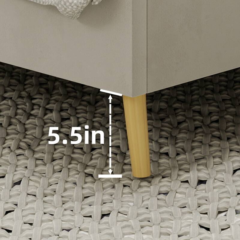 Beige Full Size Platform Bed Frame with Upholstered Headboard