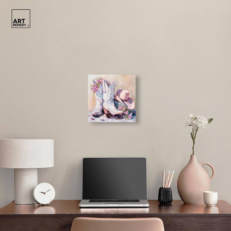 Spring Pink Cowboy Necessities Canvas by Art Remedy, Gallery Wrapped