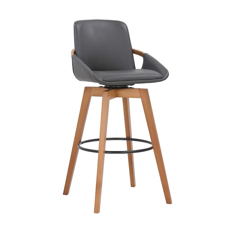 Baylor Mid-Century Swivel Bar Stool, Upholstered Counter Height Chair with Wood Frame
