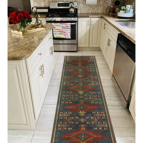 Noori Rug Fine Vintage Distressed Churchil Navy/Red Runner - 2'7" x 13'9"
