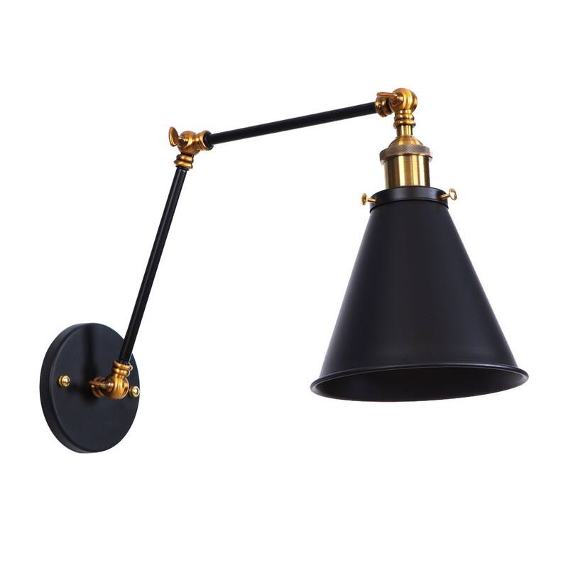 Industrial 1-Light Swing Arm Wall Sconce with Metal Cone Shade