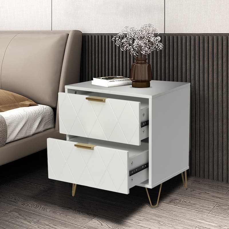 Modern Set of 2 Nightstands with Metal Legs 2-Drawer Bedside Table