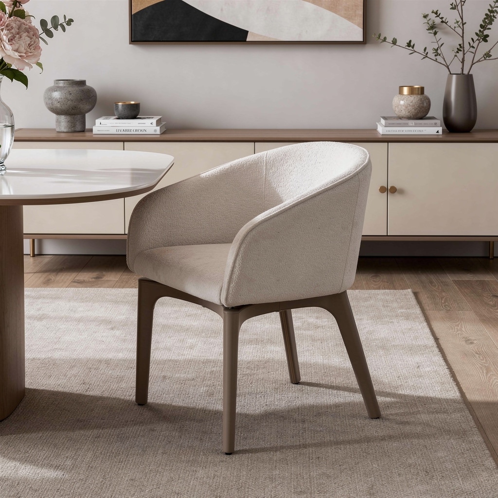 HomeRoots Taupe and Brown Boucle And Faux Leather Dining Arm Chair - 23.00 in. x 31.00 in. x 22.00 in.