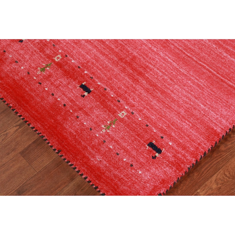 Hand Knotted Oriental 100% Wool Carpet Tribal Animal Pictorial Red Gabbeh Runner Rug - 10' 0'' X 2' 7''