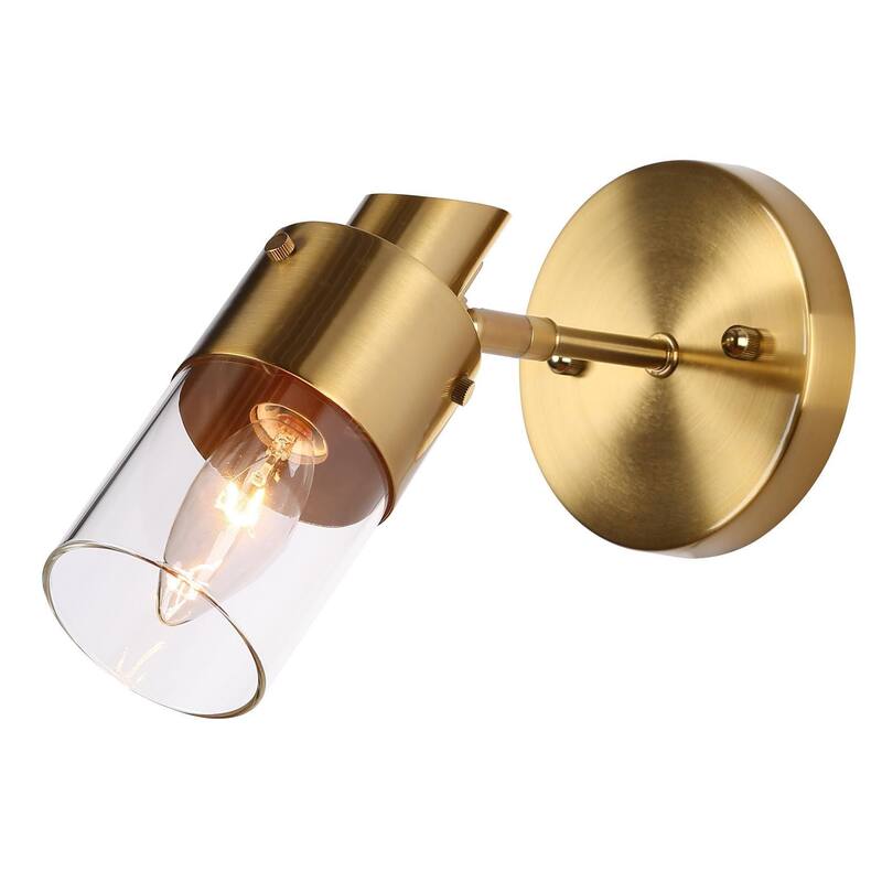 Hartwin Modern 1-Light Gold Glass Wall Sconce Cylinder Bathroom Vanity Lights - 4.7" L x 7" W x 8" H