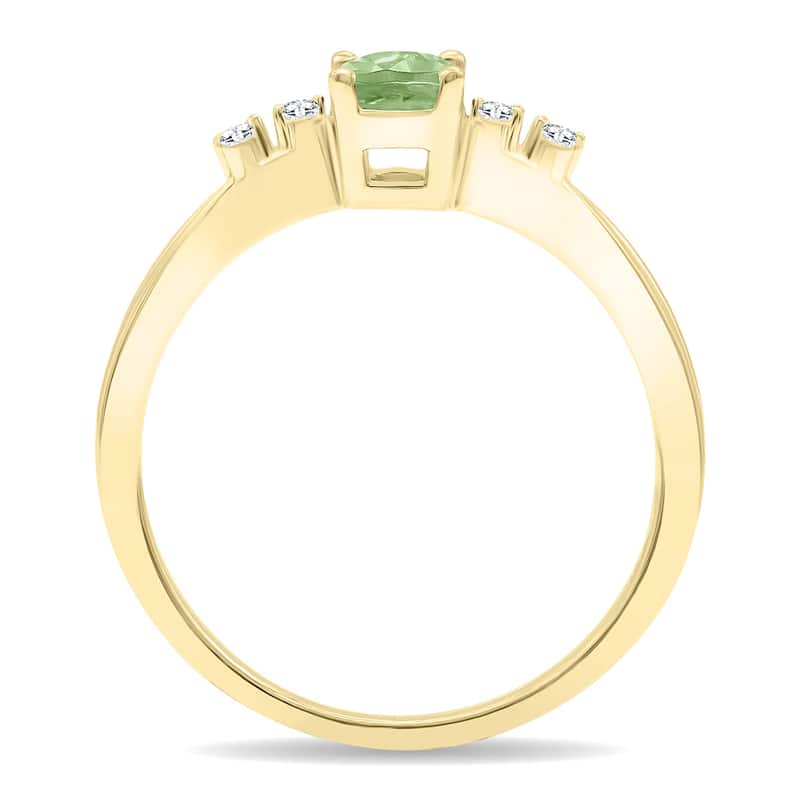 Women's Oval Shaped Green Amethyst and Diamond Sparkle Ring in 10K Yellow Gold