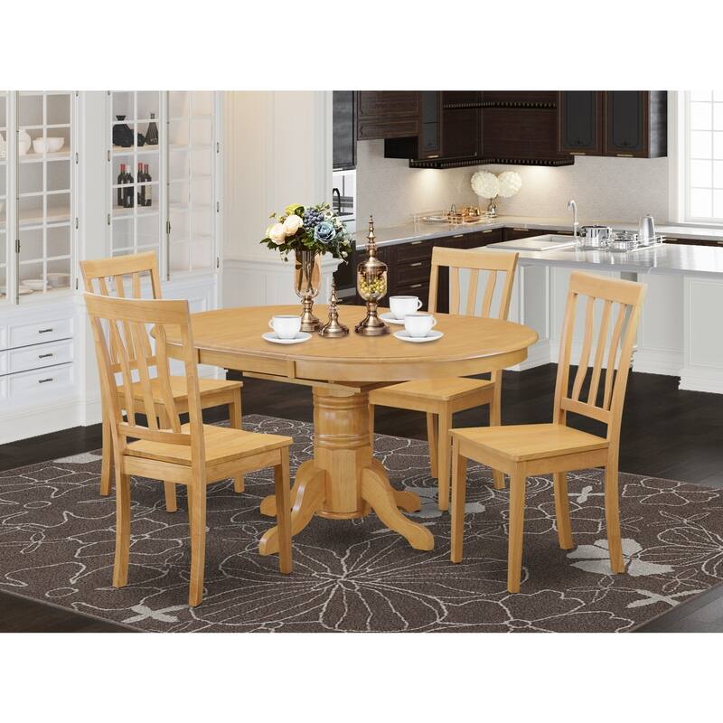 HomeStock 5-Piece Oval Natural Oak Finish Solid Wood Top Dining table with 4 Chairs