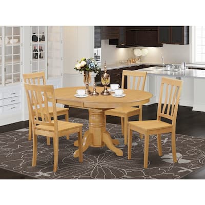 HomeStock 5-Piece Oval Natural Oak Finish Solid Wood Top Dining table with 4 Chairs