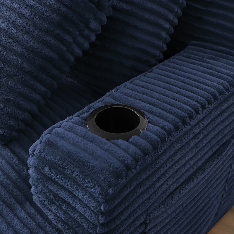 Compressible Double Chaise Lounge With Cupholders - No Assembly Required, Fluffy Modern Sleeper Loveseat