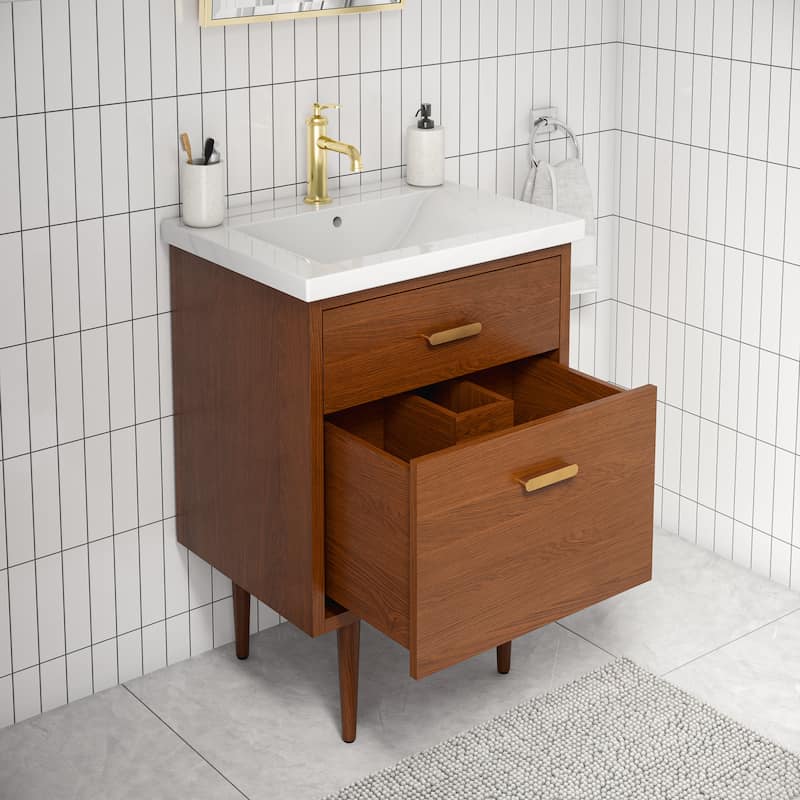 Brandy Integrated Ceramic Sink Top Vanity in Honey Walnut
