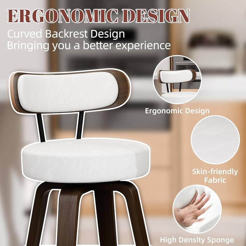 XINMICS 26 Inches Swivel Counter Height Bar Stools with Faux Leather Upholstered Pad Wood Back, Set of 2/3/4