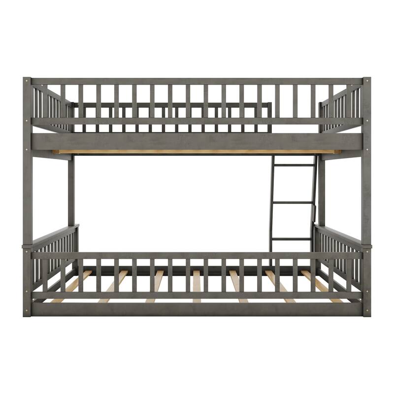 Space-Saving Full XL over Queen Bunk Bed with Ladder and Guardrails in Gray