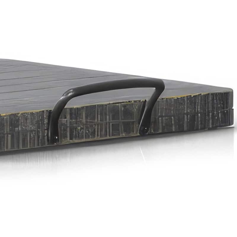 Rena Ottoman Tray with Metal Handles, 17 Inch Black Sand Mahogany Wood