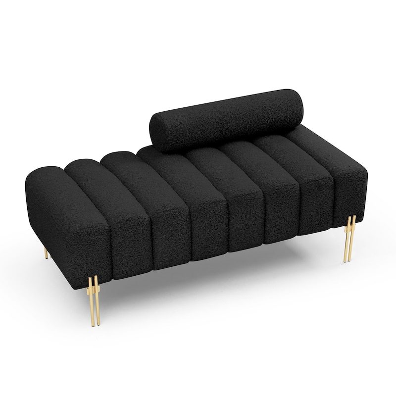 Black Modern 53.2" Loveseat End of Bed Bench Sherpa Upholstered Ottoman Sofa with Gold Metal Legs for Bedroom