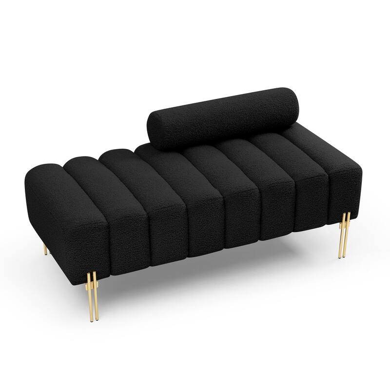 Sherpa Fabric Upholstered Bench with Gold Metal Legs