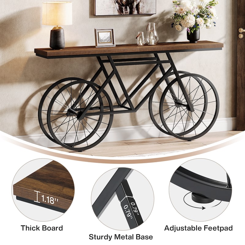 70.9-Inch Long Narrow Console Table with Metal Bicycle Base - Brown - 70.87" L x 11.81" W x 33.46" H