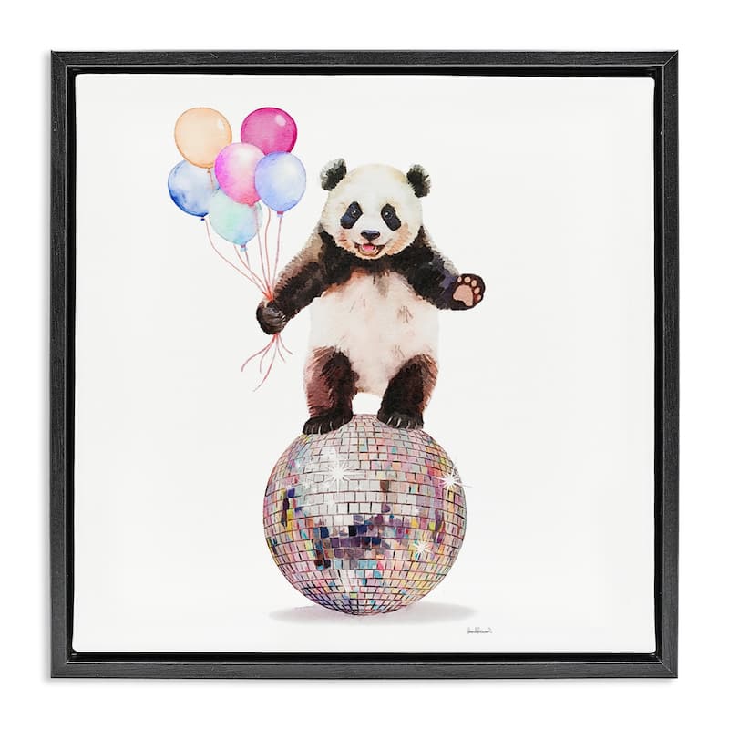 Stupell Panda & Balloons Disco Framed Floater Canvas Wall Art Design By Amanda Greenwood - 25 x 25 - Black