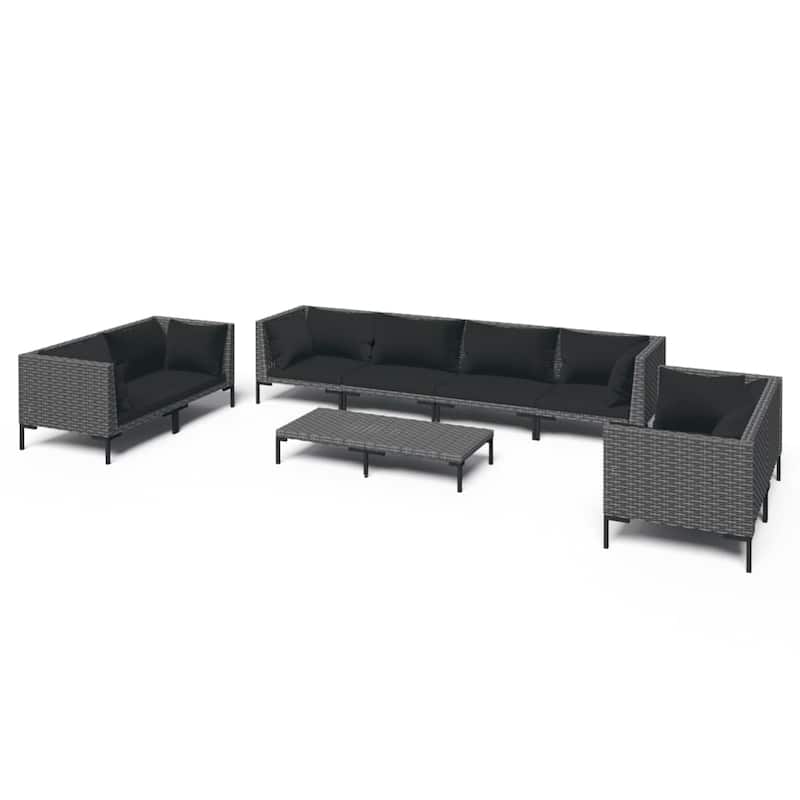 vidaXL Patio Lounge Set Outdoor Sectional Sofa Set Table Poly Rattan Dark Grey - 27.6" x 27.6" x 24"