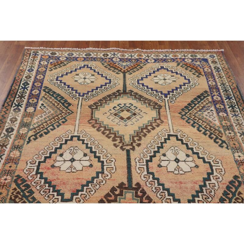 Orange Geometric Bakhtiari Persian Vintage Rug Handmade Wool Carpet - 5'0" x 10'0"