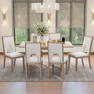 Dining Table Set for 6, Farmhouse Rectangular Dining Table and 6 Upholstered Chairs Ideal for Dining Room