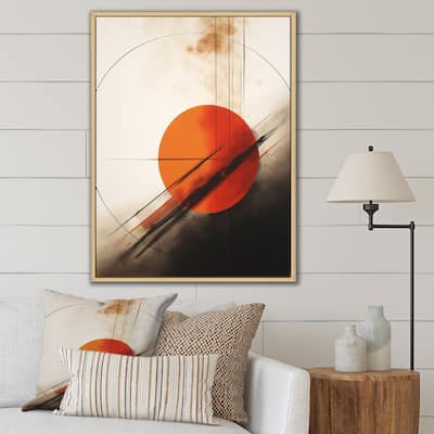 Designart "Midcentury Geometric Abstract Red Full Moon" Modern Midcentury Framed Canvas Prints