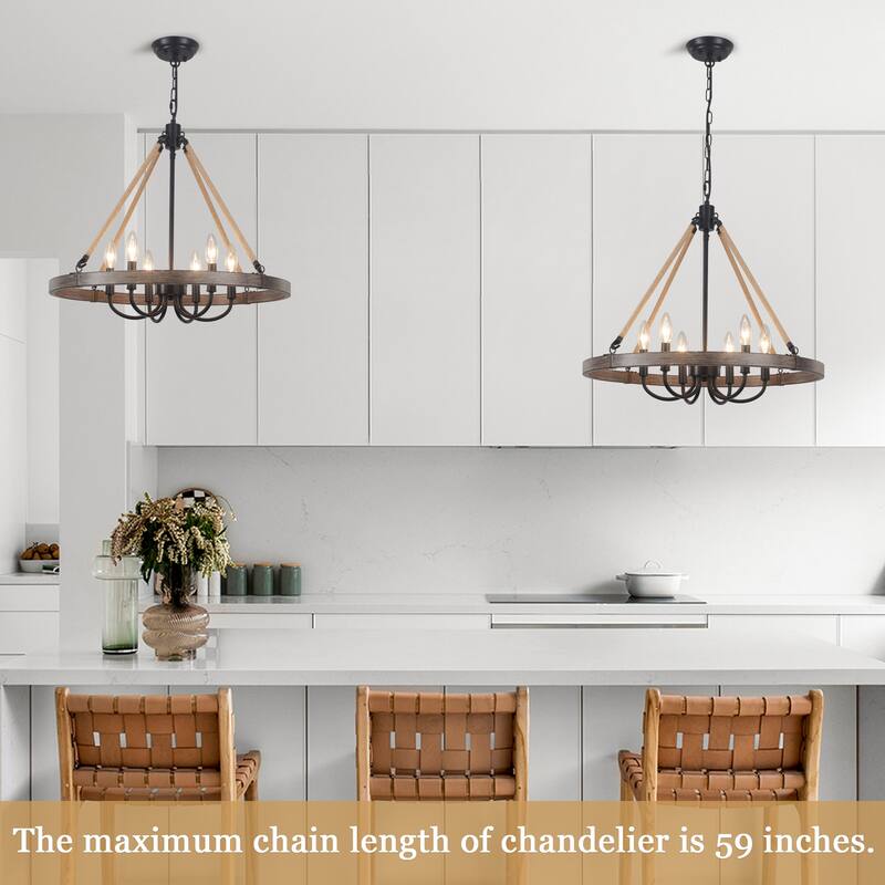 6 - Light Rustic Farmhouse Wagon Wheel Candle Style Chandelier for Living Room Bedroom Dinging Room