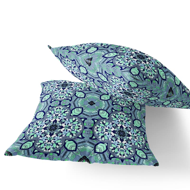 HomeRoots Set of Two 16" X 16" Blue and Green Blown Seam Floral Indoor Outdoor Throw Pillow - 16.00' X '16.00' X '5.00