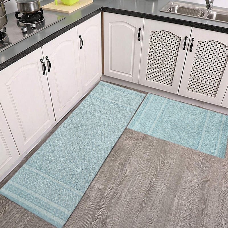 Premium Cotton Woven Anti-Fatigue Cushioned Kitchen Mat Runner Set Working Mat |18x30 | 18x48 Inches Comfort and Style - Grey