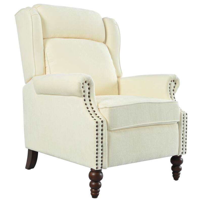 29.75" Push Back Recliner Chair Upholstered Recliner Armchair with Classic Wing Back and Solid Gourd-shaped Wooden Legs