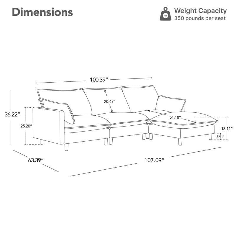 Spruce & Spring Oversized Couch Modular Sectional Sofa for Living Room