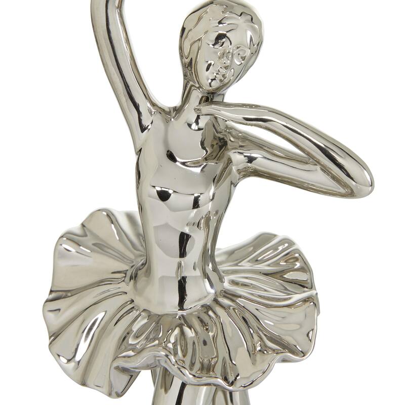 Porcelain Ceramic Dancer Decorative Sculpture - Set of 2 Silver - Roche River Decor