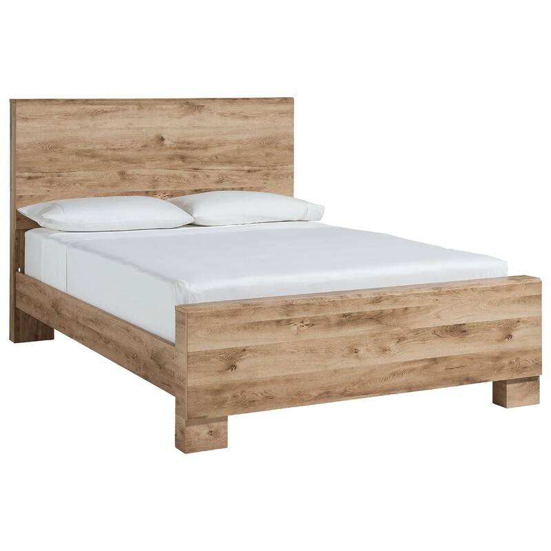 Oma King Size Panel Bed with Golden Rustic Finish, Brown Wood