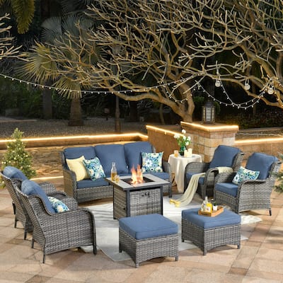 OVIOS Grey Wicker 8-piece Patio Furniture Set With Fire Pit