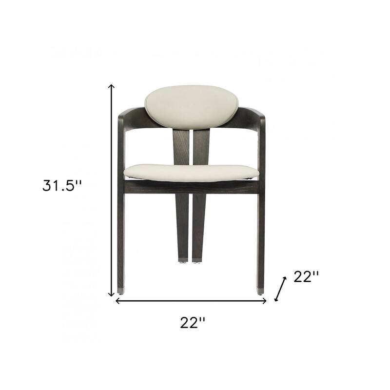 Light Gray And Dark Gray Upholstered Faux Leather Open Back Dining Arm Chair
