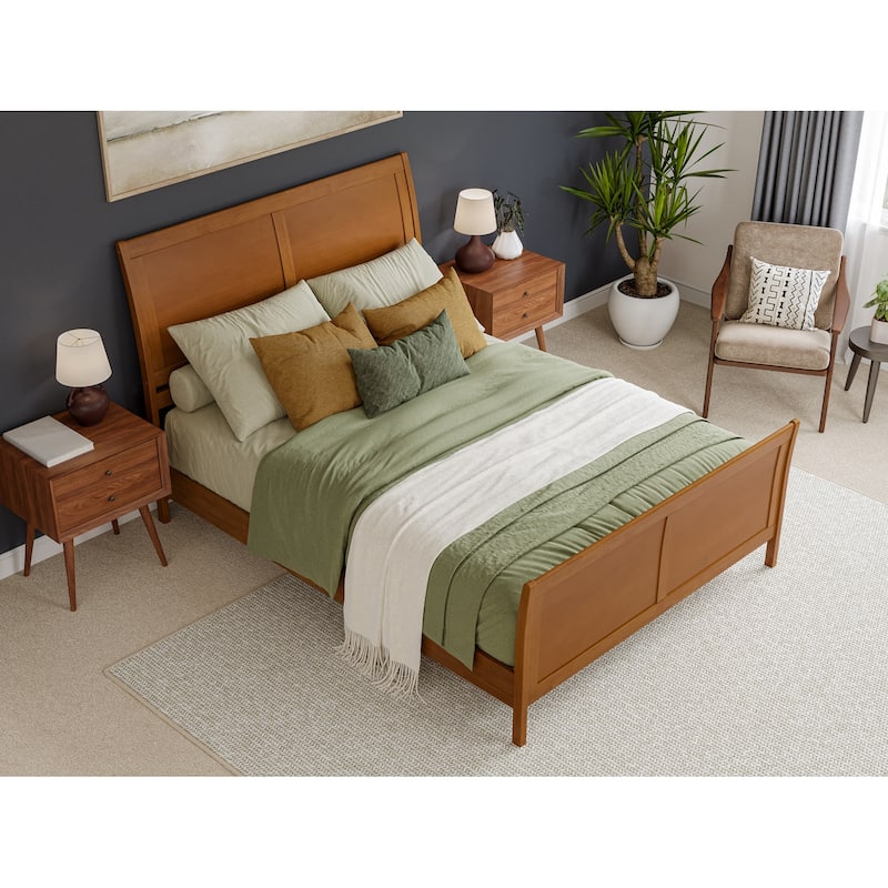 Valencia Solid Wood Low Profile Sleigh Platform Bed with Matching Footboard