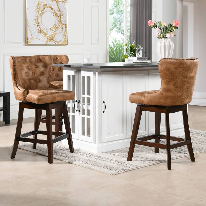 Holmes 27" Tufted Swivel Faux Leather Counter Stool
