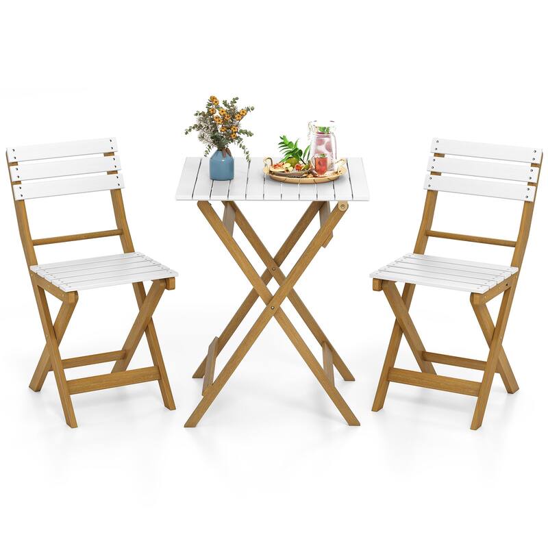 Gymax 3-Piece Folding Patio Bistro Set w/ Slatted Design Small Outdoor
