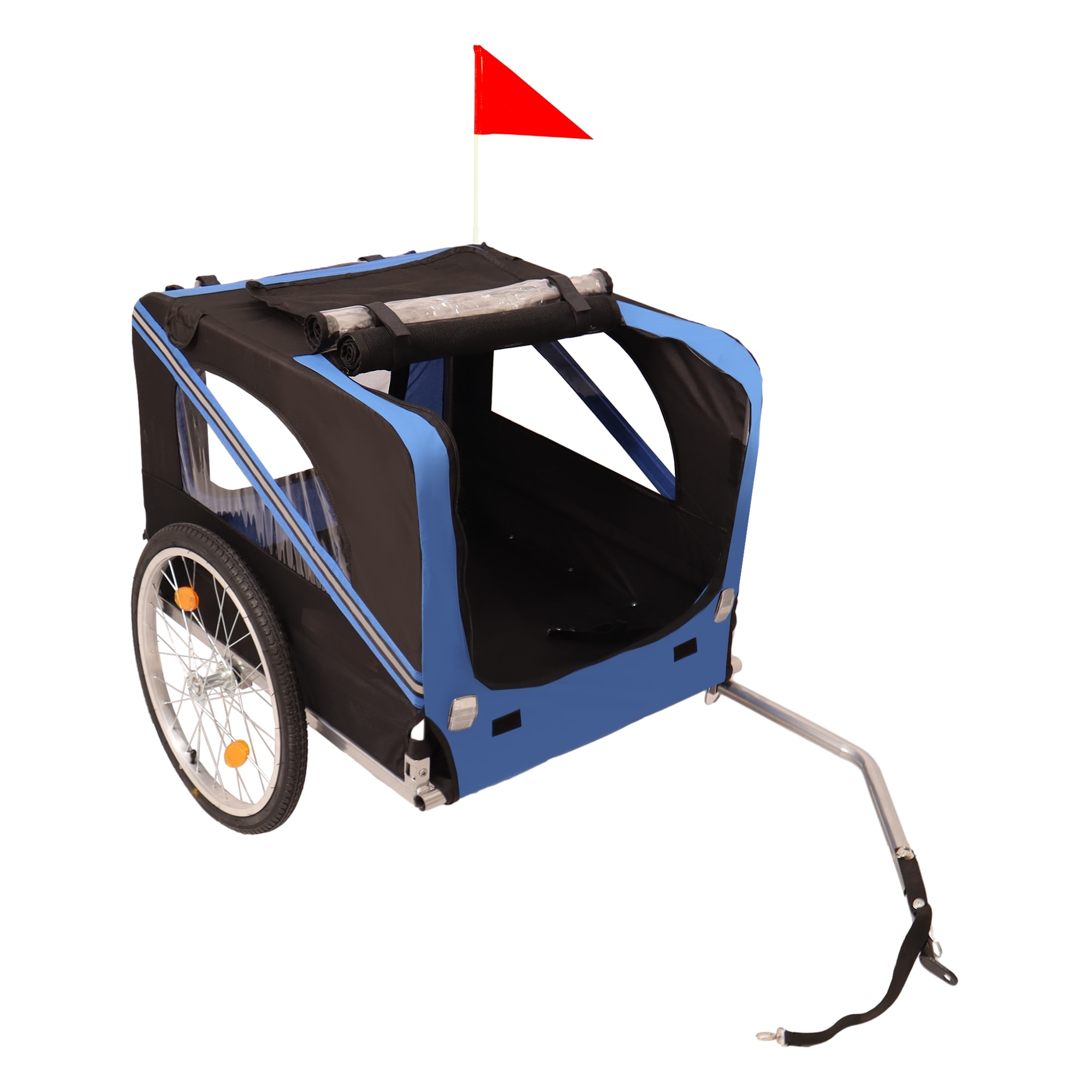 Foldable Pet Bike Trailer with Steel Frame, 88lb Load, Skylight, Mesh Windows, Waterproof Fabric, and Quick-Release Wheels