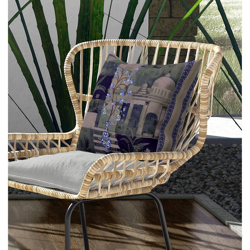 Shahi Garden Bloom Indoor/Outdoor Reversible Throw Pillow Blue and Light