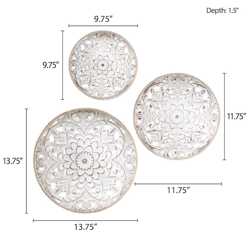 Madison Park Medallion Trio Distressed White Floral 3-piece Carved Wood Wall Decor Set