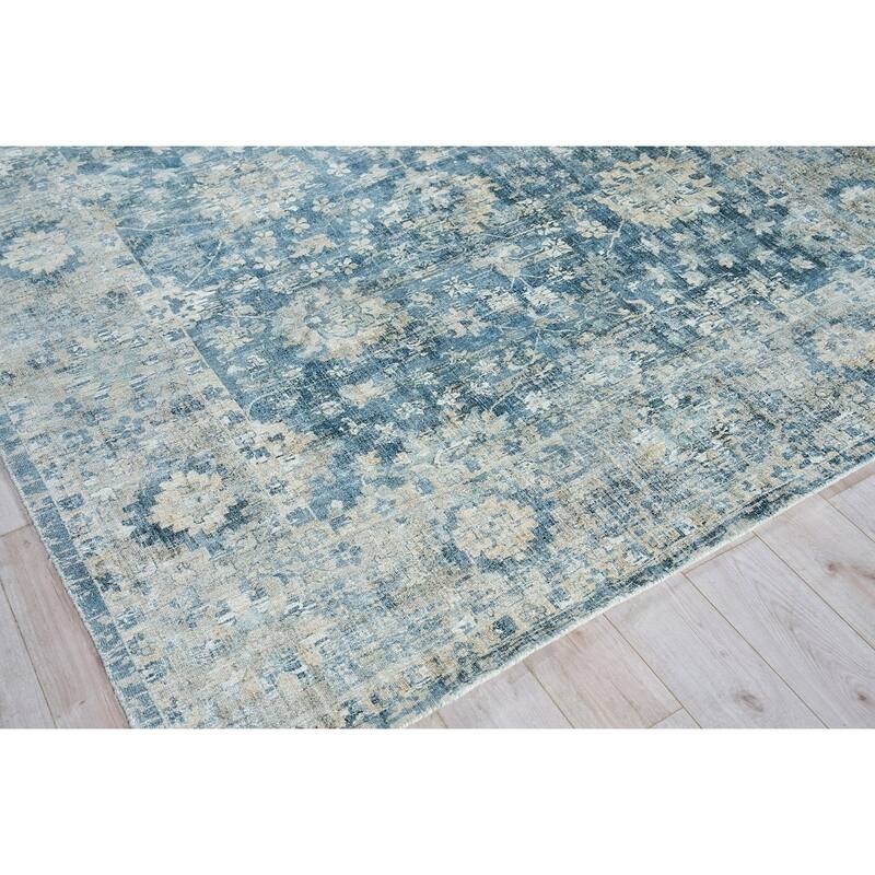 EXQUISITE RUGS Kensington Hand-loomed Wool/Bamboo Silk Navy Area Rug.