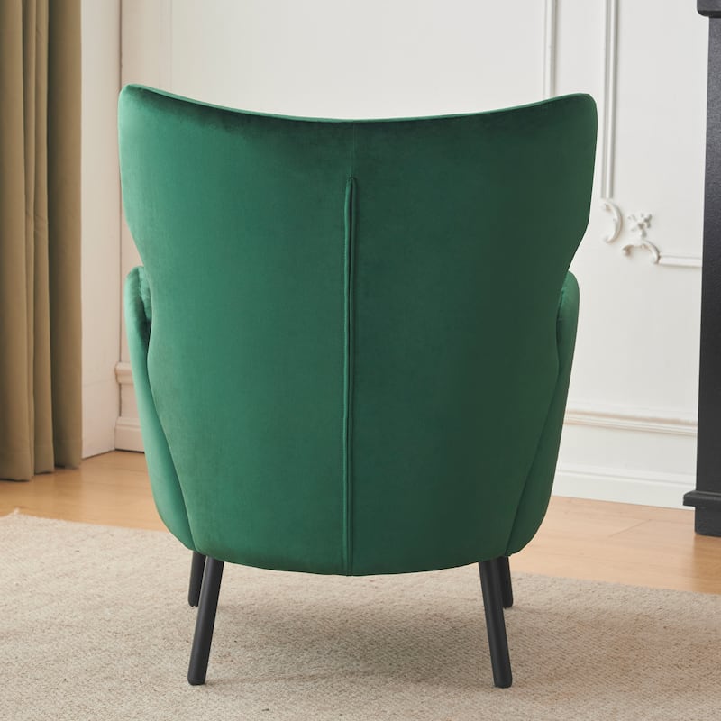 Green Modern 32" Upholstered Wing Back Velvet Accent Chair with Metal Legs and Pillow