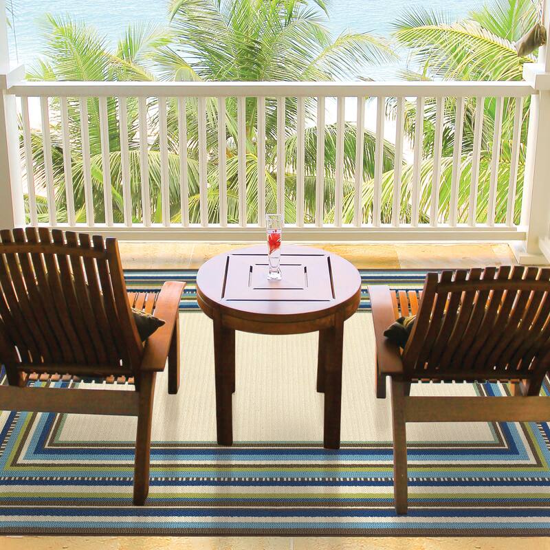 Vista Home Catalina Multi-Border Indoor-Outdoor Ivory/Blue Rug--