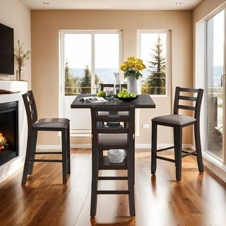 Wooden Counter Height 5-Piece Dining Table Set With 4 Padded Chairs And ...