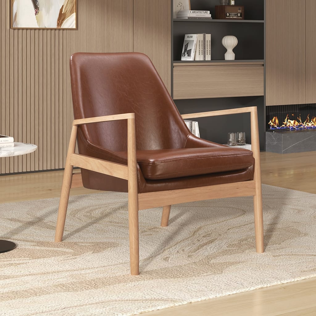 PU Leather Armchair With Wood Frame