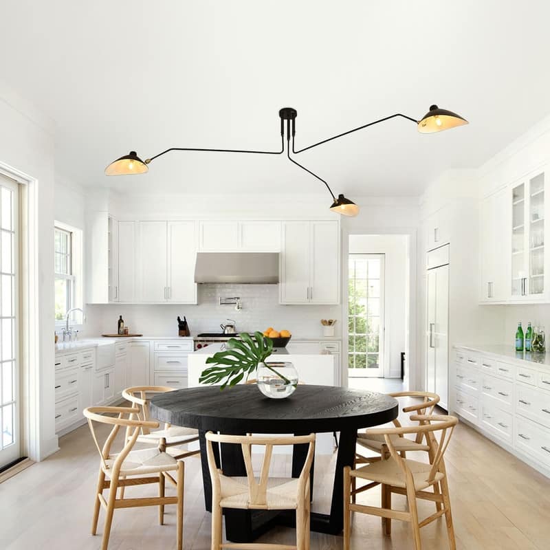 Mid Century Modern Chandelier Black 3 Arm Ceiling Light Living Room