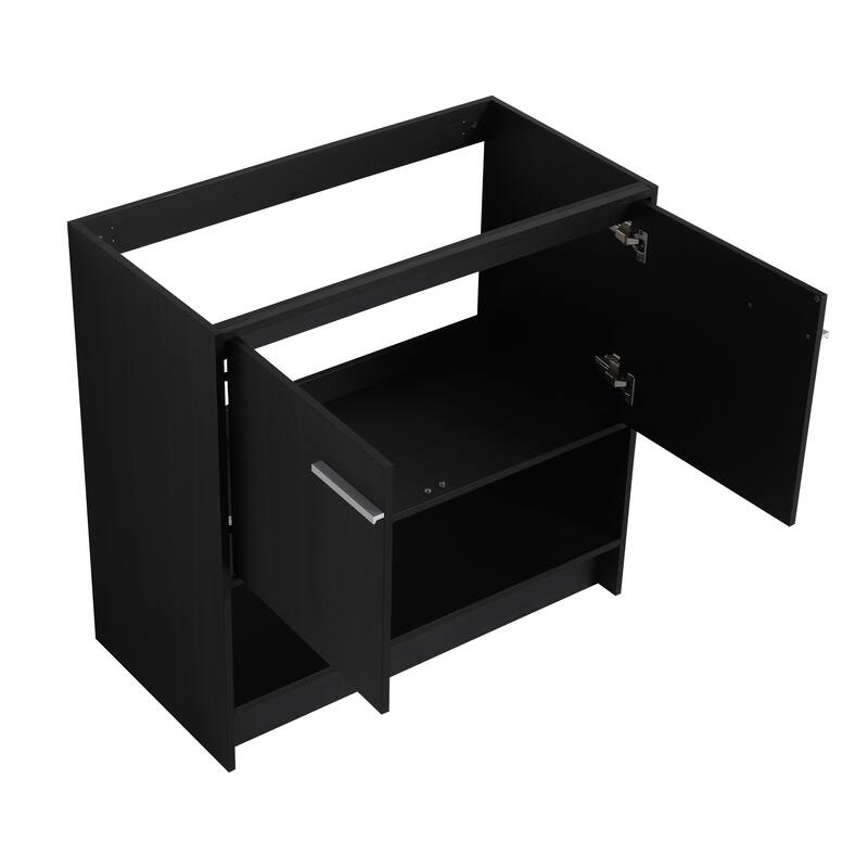 GDFStudio - Lisbon Modern Minimalist Freestanding Bathroom Vanity Cabinet with Soft Close Doors, Open Shelf, Sink NOT INCLUDED