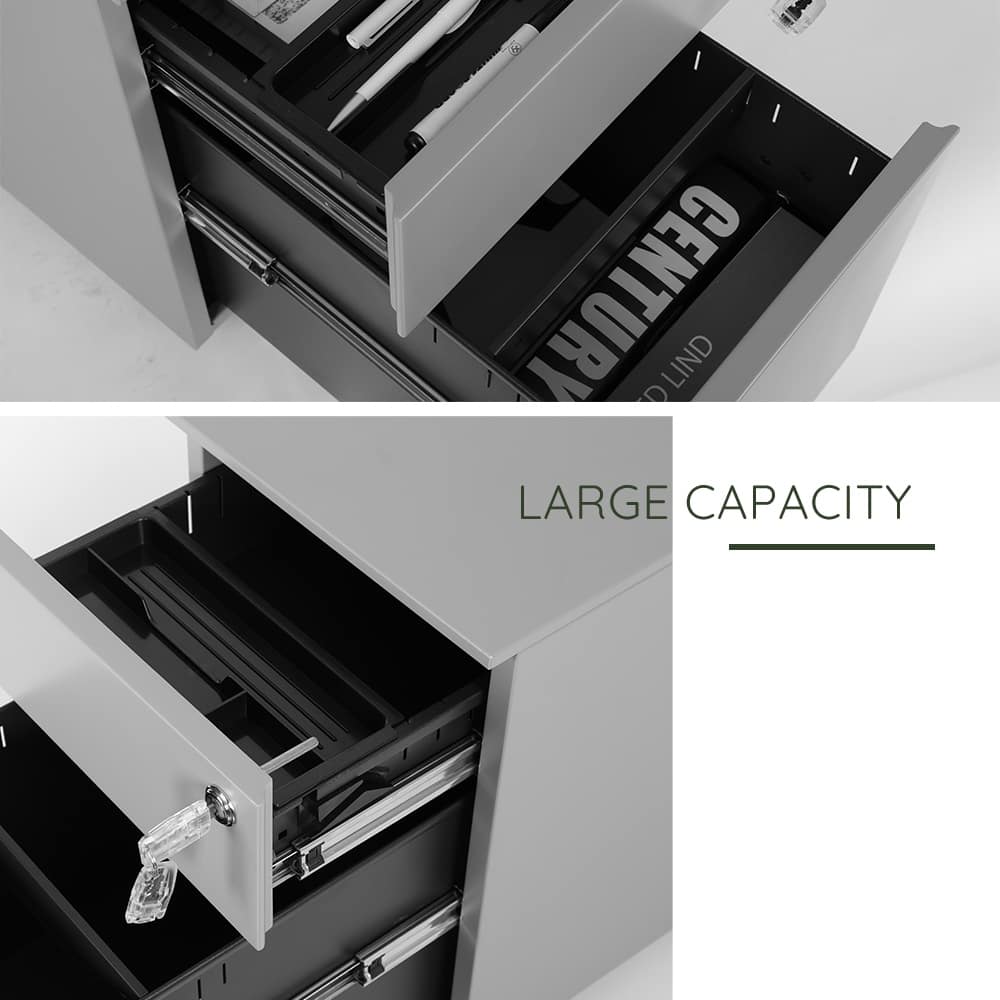 Gray Mobile Metal File with 2 Drawer and Lock, Fully Assembled