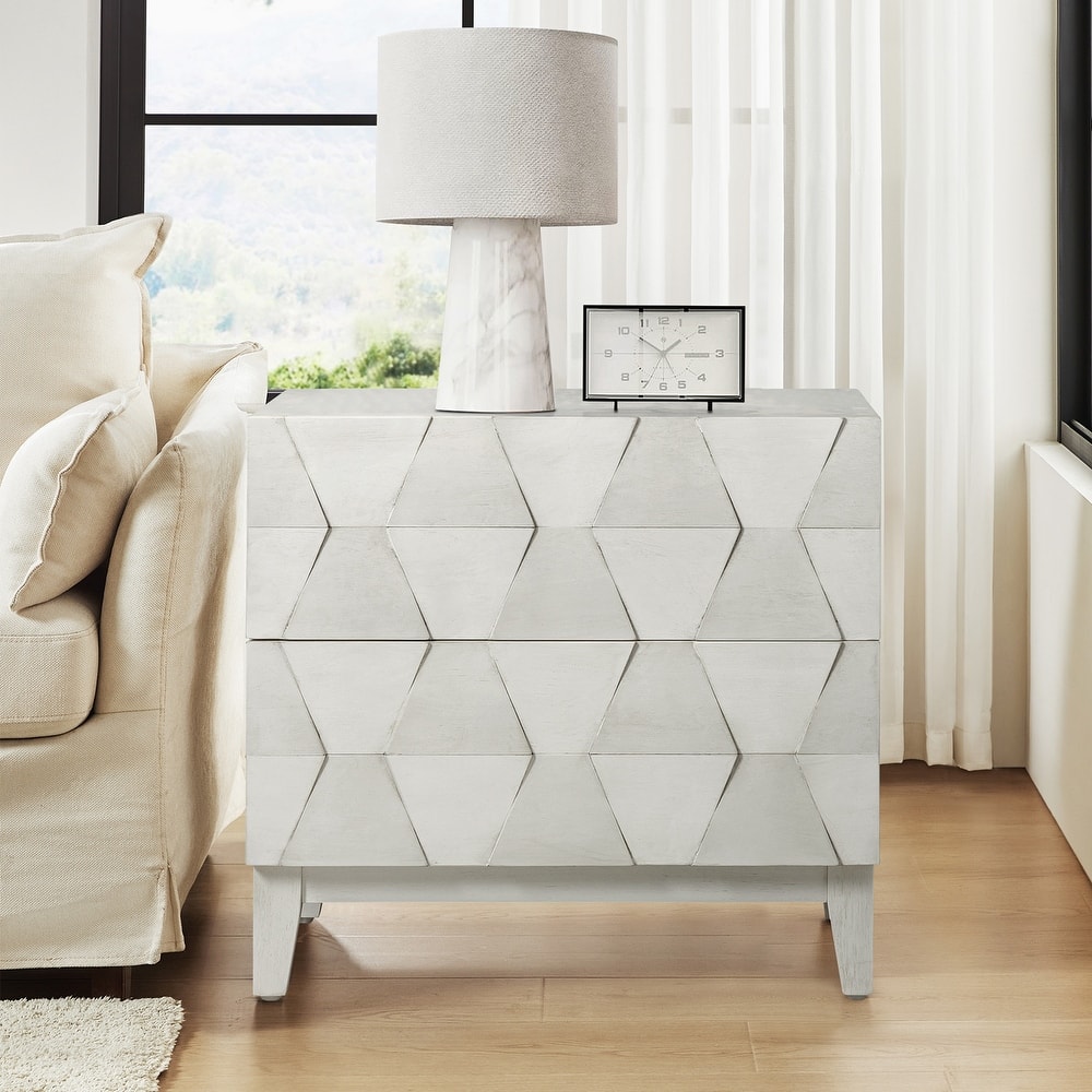 Ethel Mid-Century 2-Drawer Storage End Table with Adjustable Solid Wood Legs and Charging Station By HULALA HOME